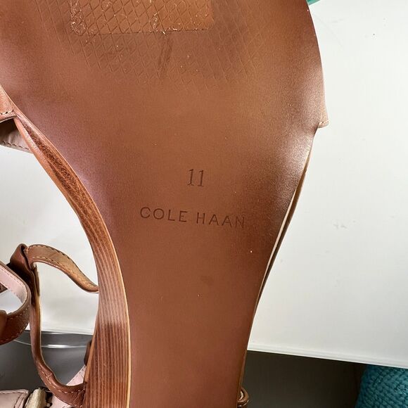 Cole Haan Maddie Wedge Sandals Brown Leather Ankle Strap W14236 open toe - Picture 8 of 9